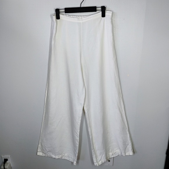 bryn Walker Pants - Bryn Walker 100% Linen White Wide Leg Pants Elastic Waist USA Beachy Medium